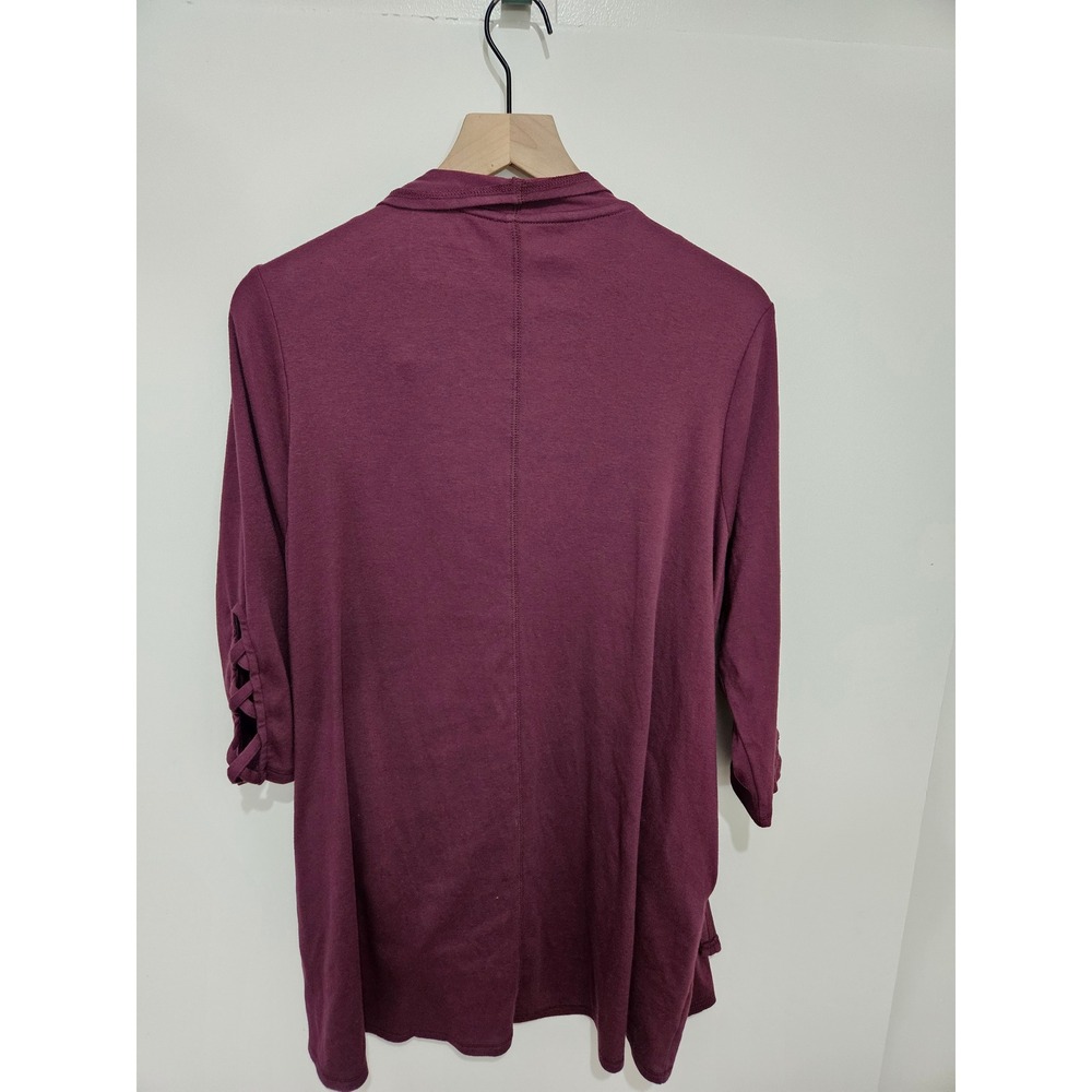 Livi Active Women Plum Burgundy Open Front Cardigan Lattice Sleeve Size 14/16 - Picture 5 of 5